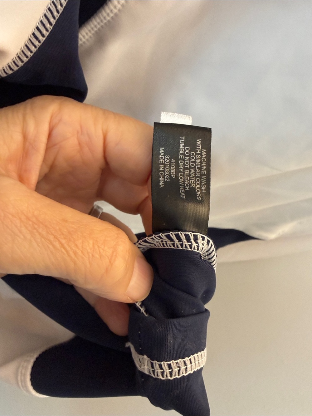 Boston Proper White and Navy Sporty Quarter-Zip Top with Locking Zipper - Picture 5 of 6